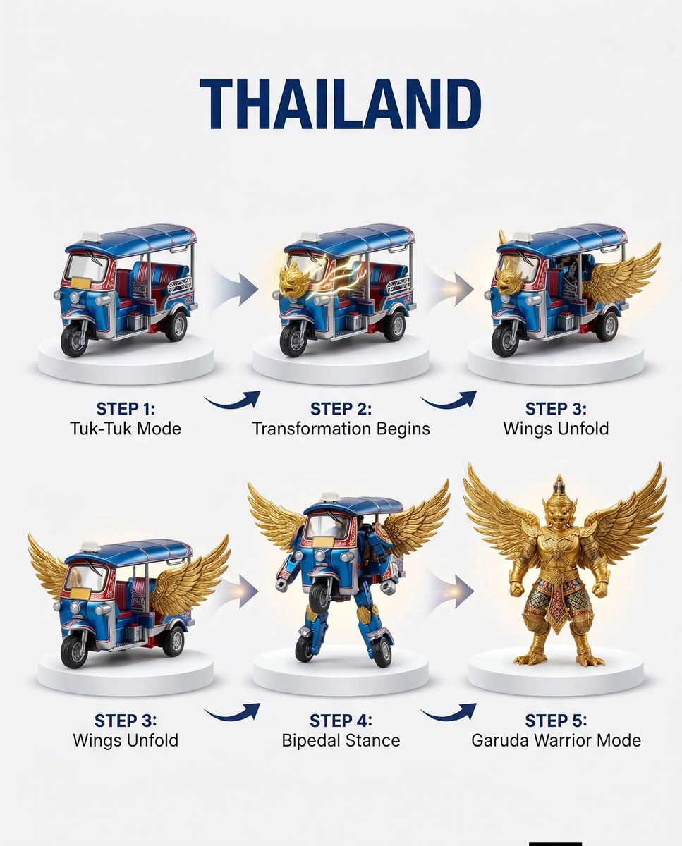 Thailand Tuk-Tuk to Garuda Robot Transformation Sheet