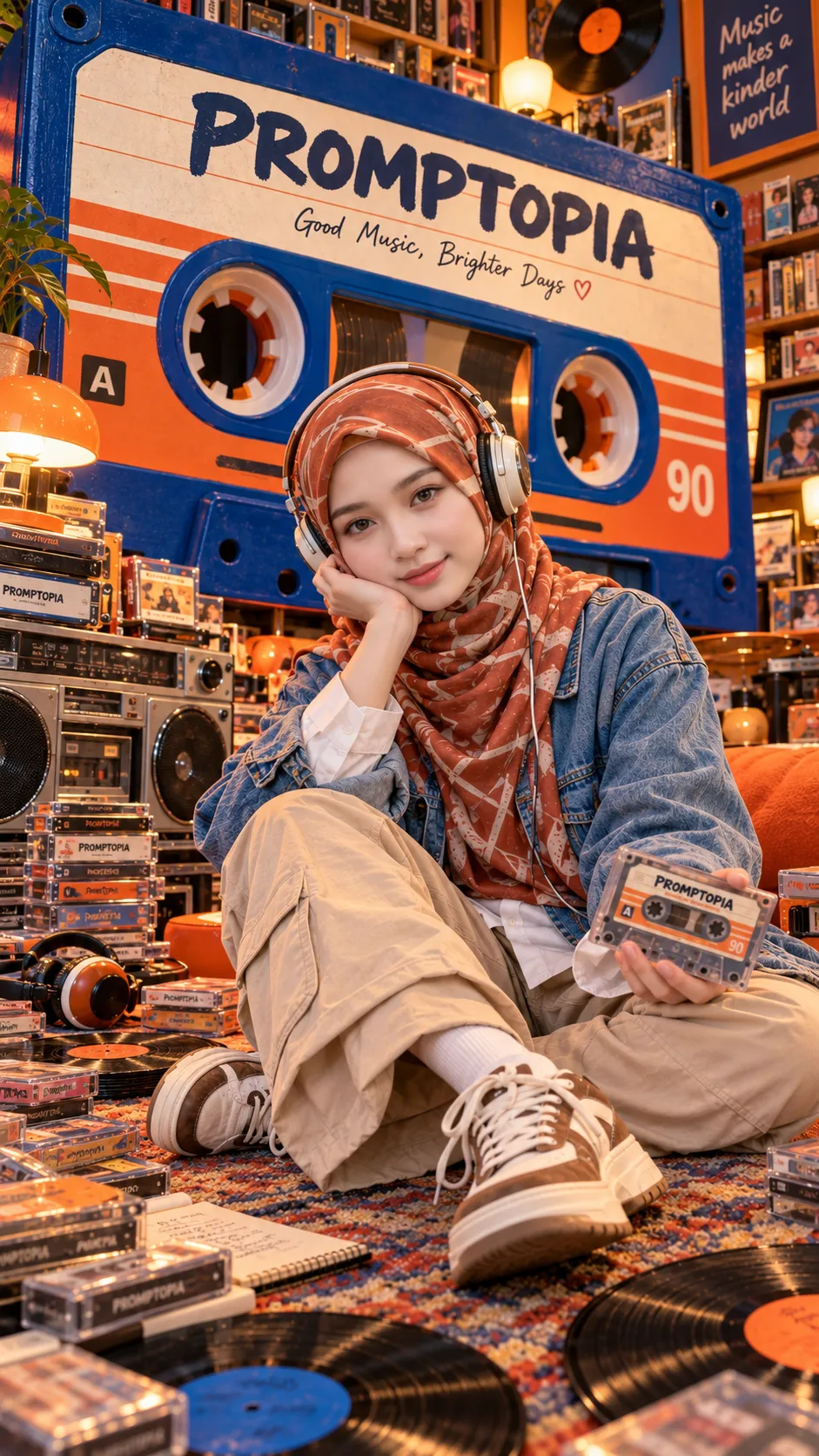 Ultra-Photorealistic Portrait in a Giant Retro Cassette Studio output 2