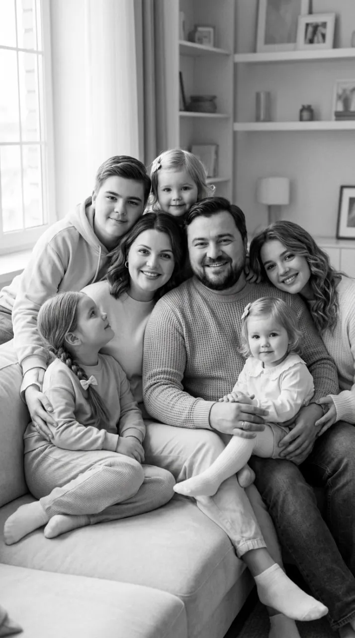 Photorealistic Black-and-White Family Portrait