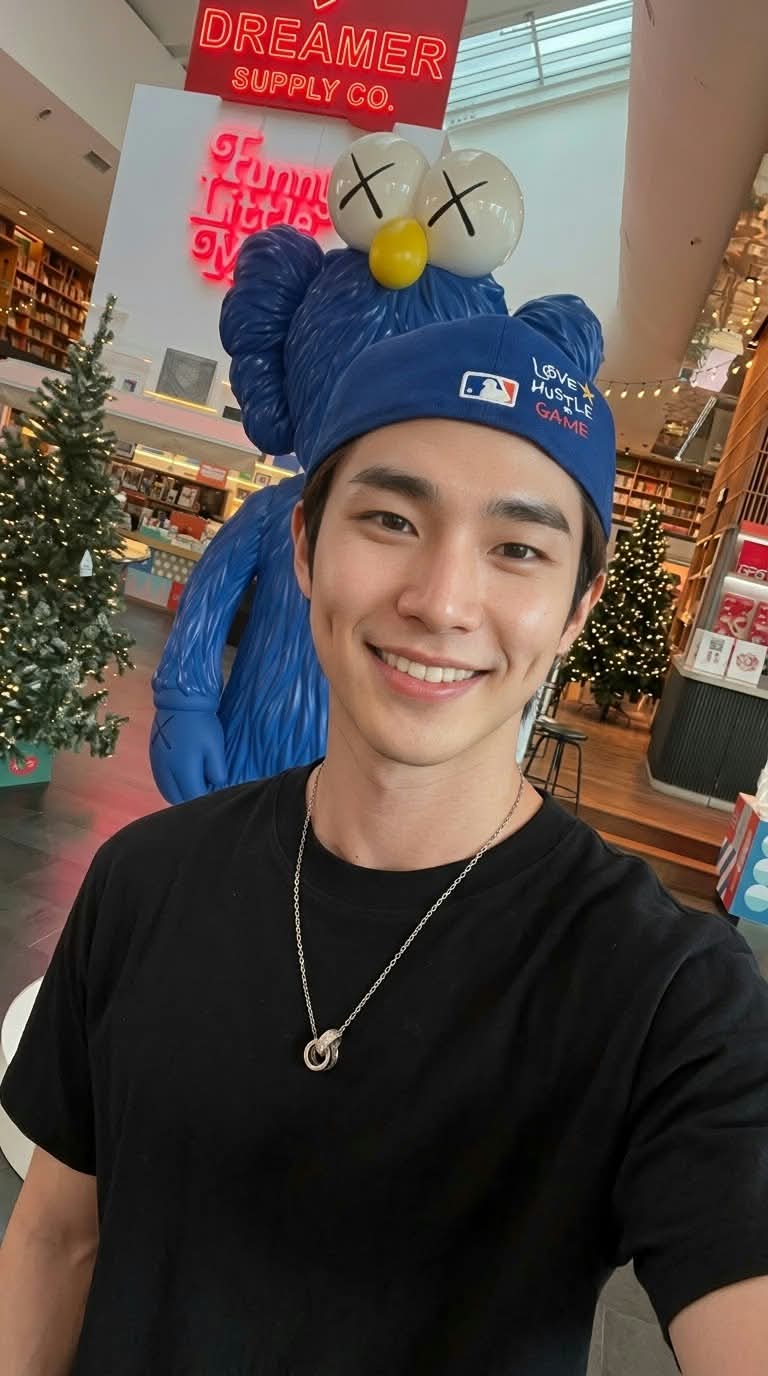 Photorealistic Mall Selfie with a Blue Furry Monster