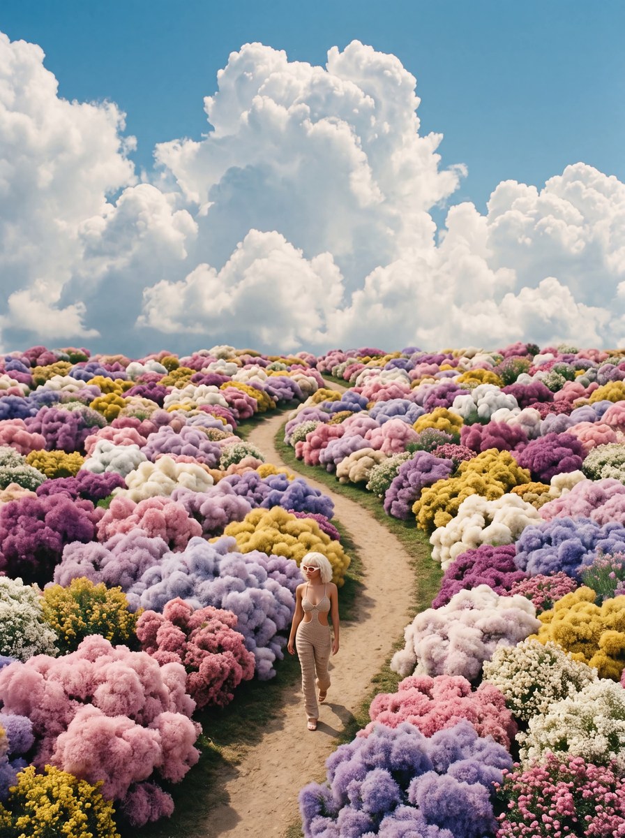 Cinematic Low-Angle Portrait in Pastel Gardens output 3