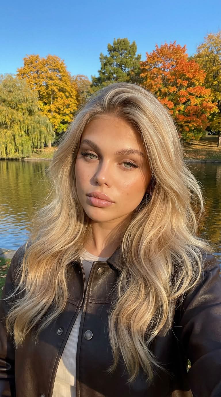 Photorealistic Autumn Park Selfie Portrait