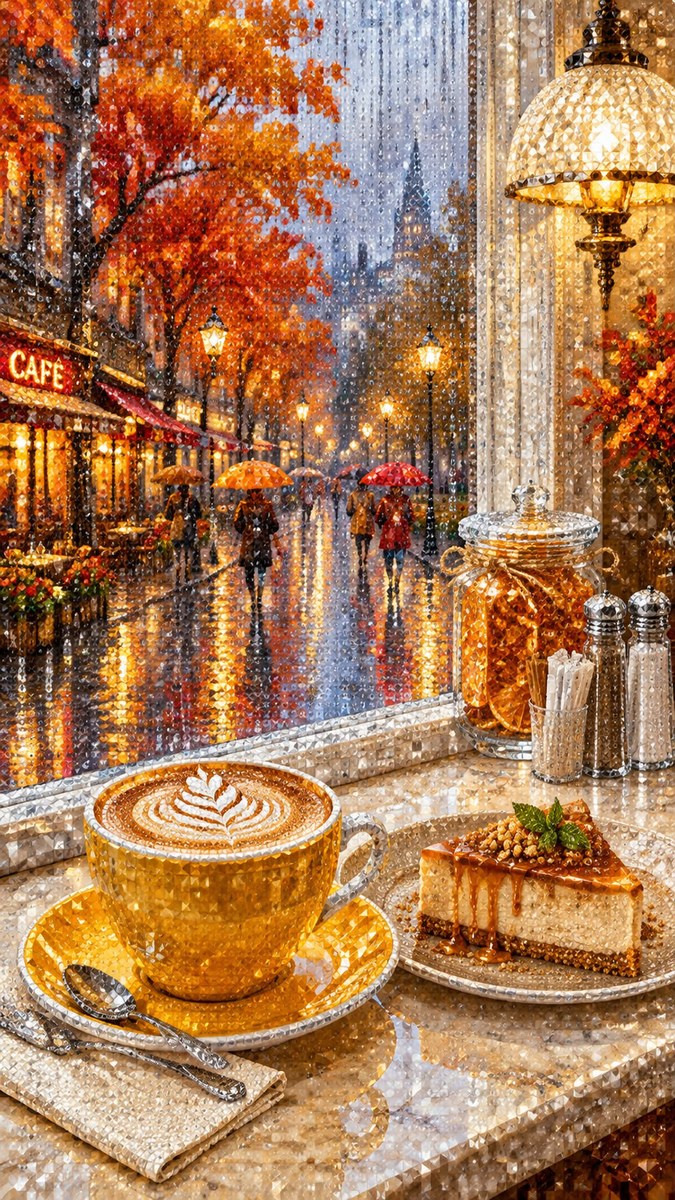 Rainy Café Window in 3D Diamond Mosaic output 2