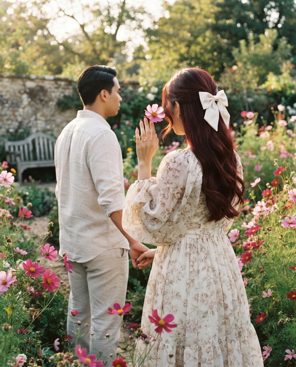 Vintage Romantic Couple in a Cosmos Garden output 2