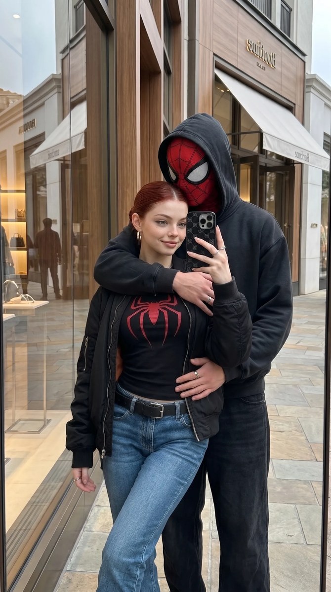 Couple’s Spider-Man Storefront Mirror Selfie output 2