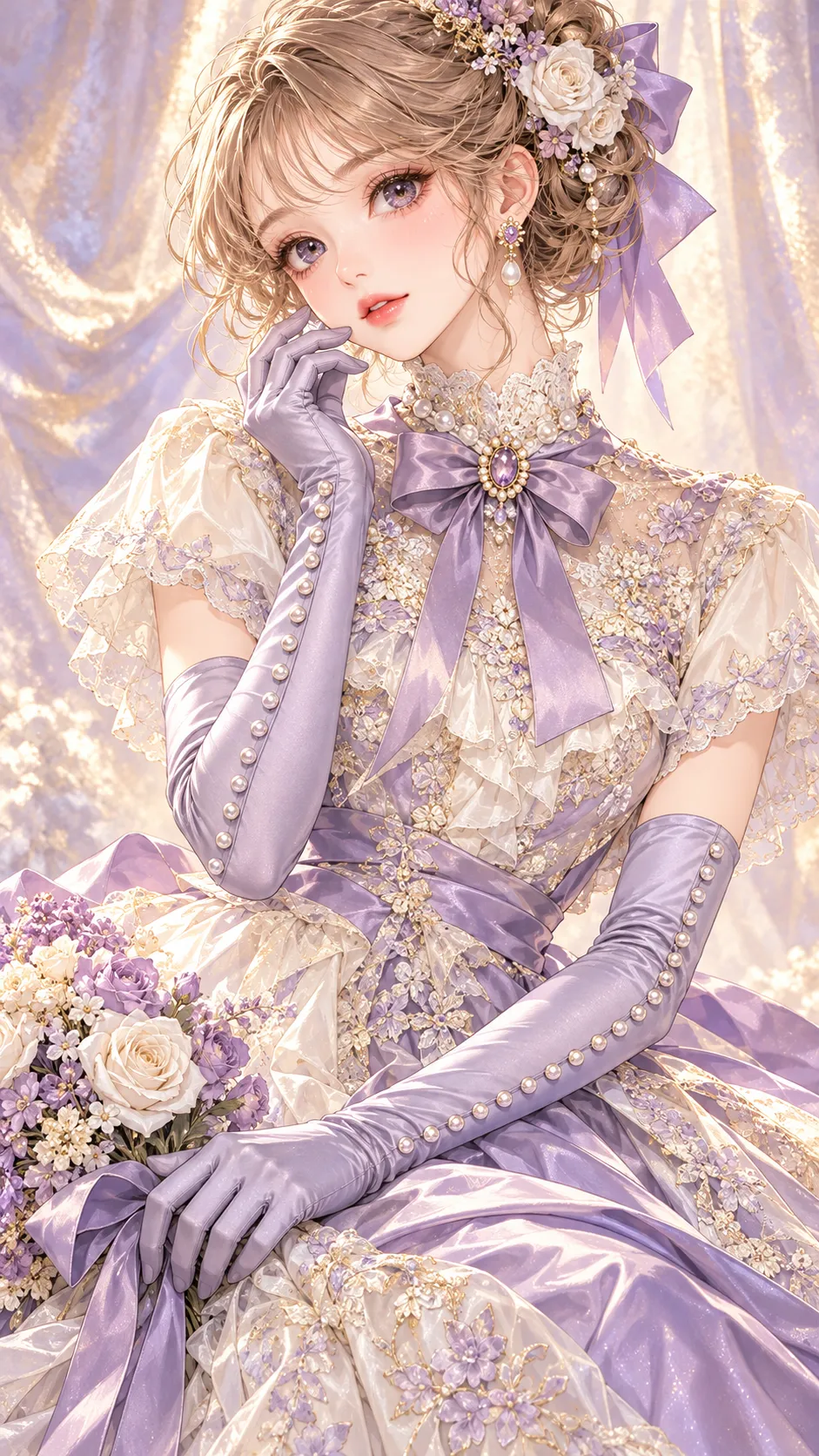 Buttoned-Glove Couture Heroine in Shojo Manga Style