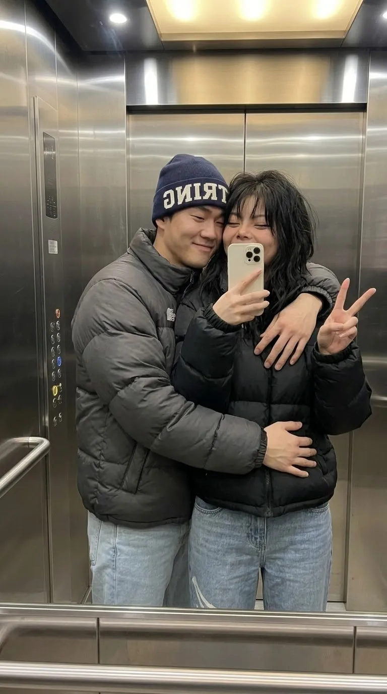 Playful Couple Elevator Mirror Selfie output 4