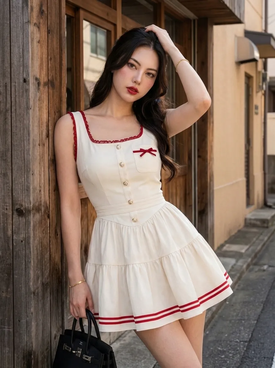 Sunlit Street Fashion Portrait in an Ivory Mini Dress output 5