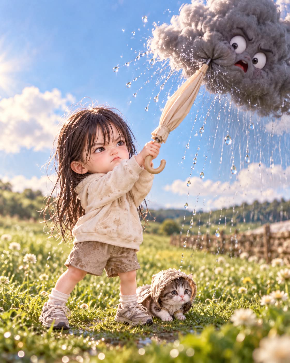 Handcrafted Miniature Doll in a Rainy Meadow output 2