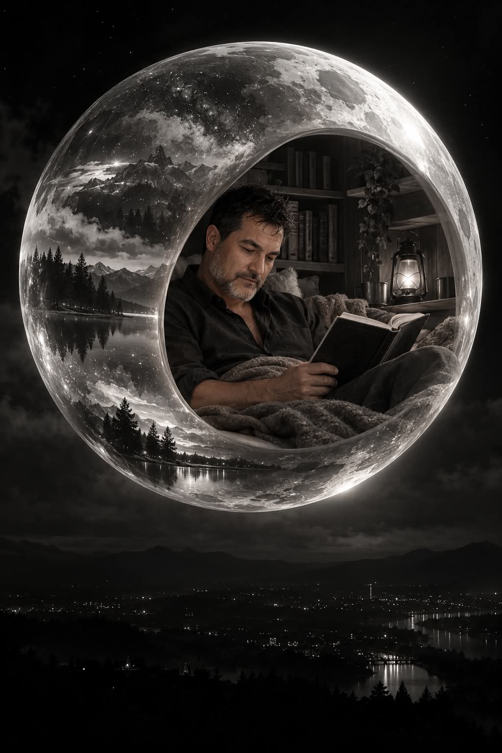 Quiet Reading Inside a Reflective Moon output 1
