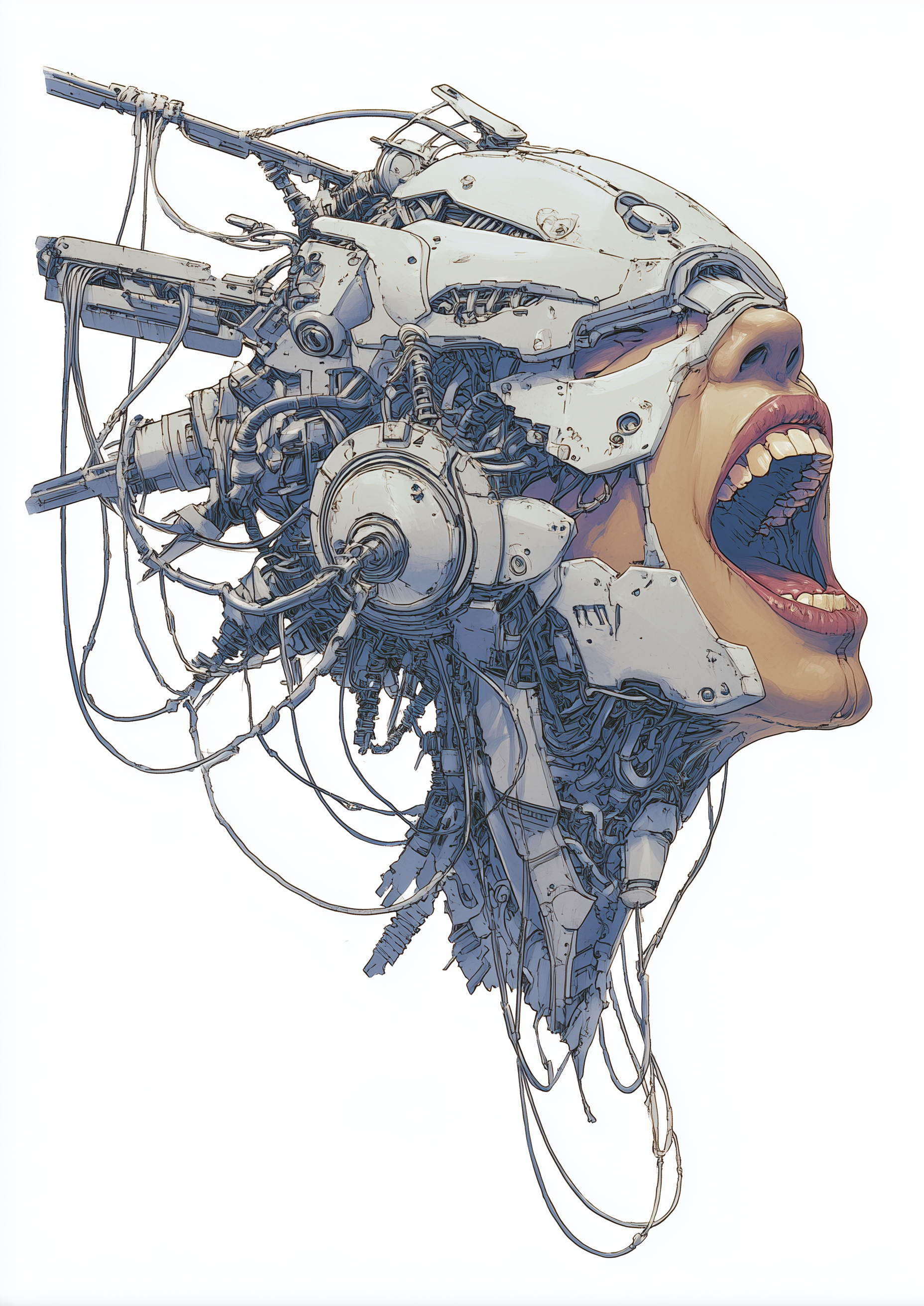 Hyperdetailed Cyberpunk Android Head Illustration