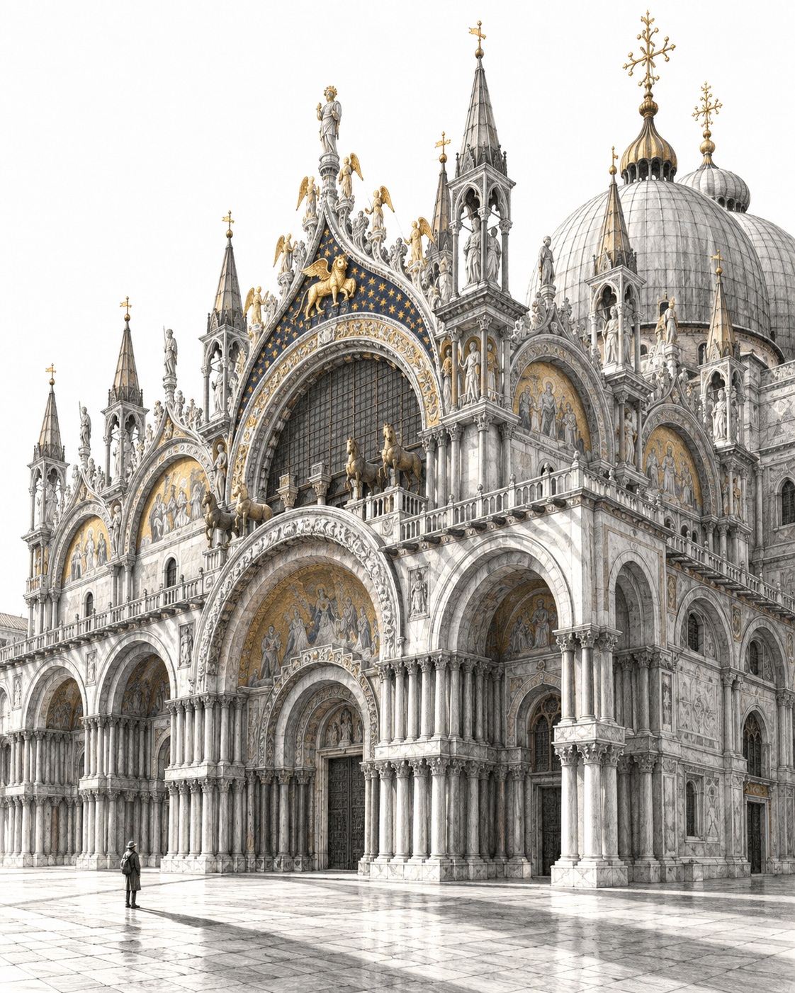 Graphite and Shell-Gold Landmark Drawing