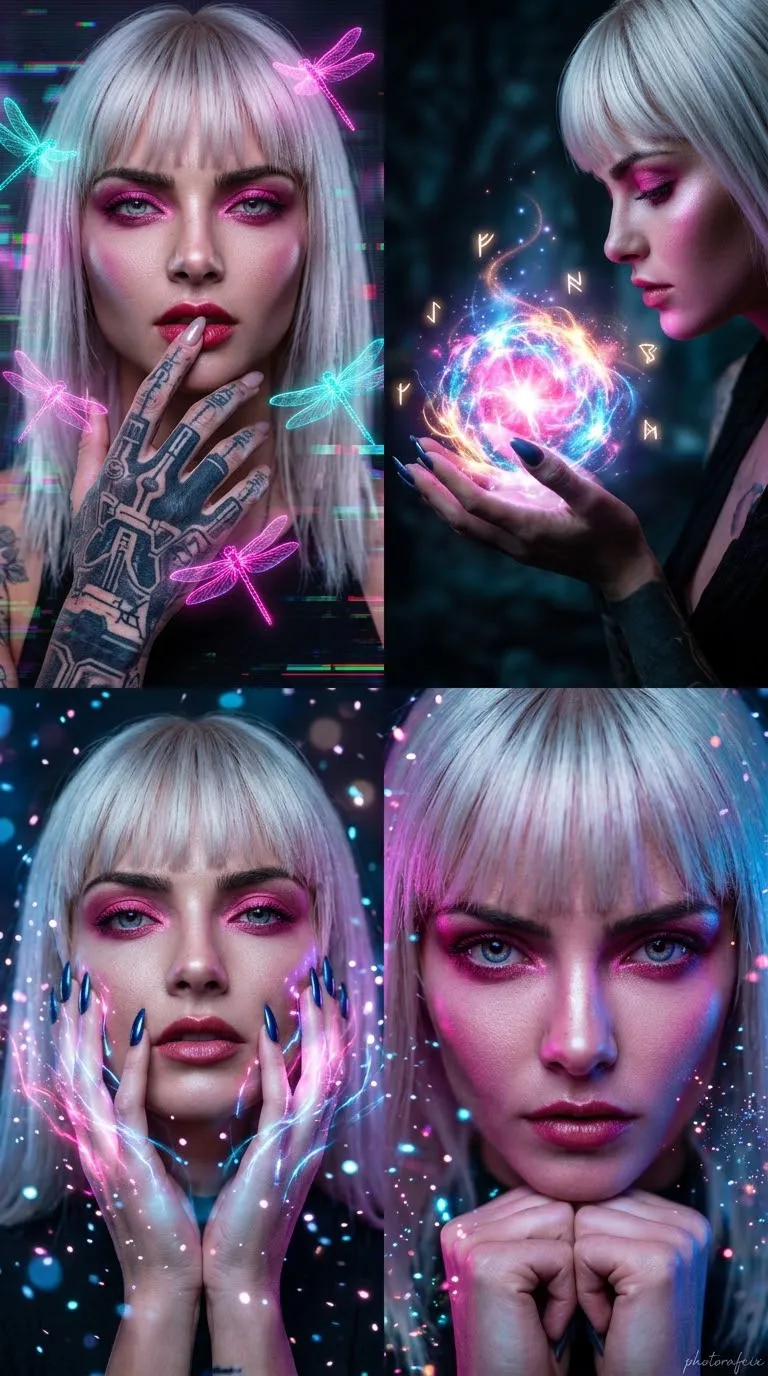 Cyberpunk Four-Panel Portrait Collage output 1