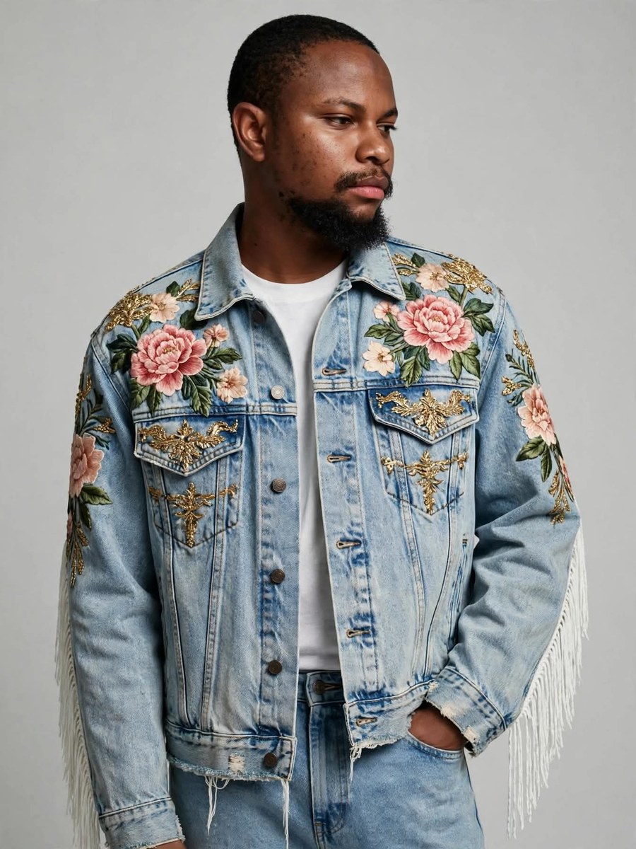 Coral-Embroidered Denim Editorial
