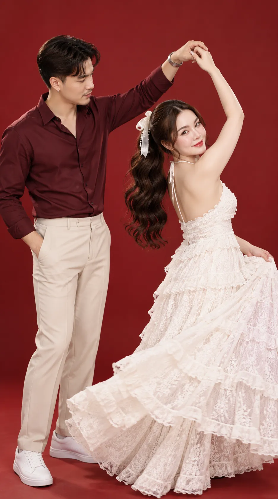 Romantic Couple Portrait in a Red Studio output 5