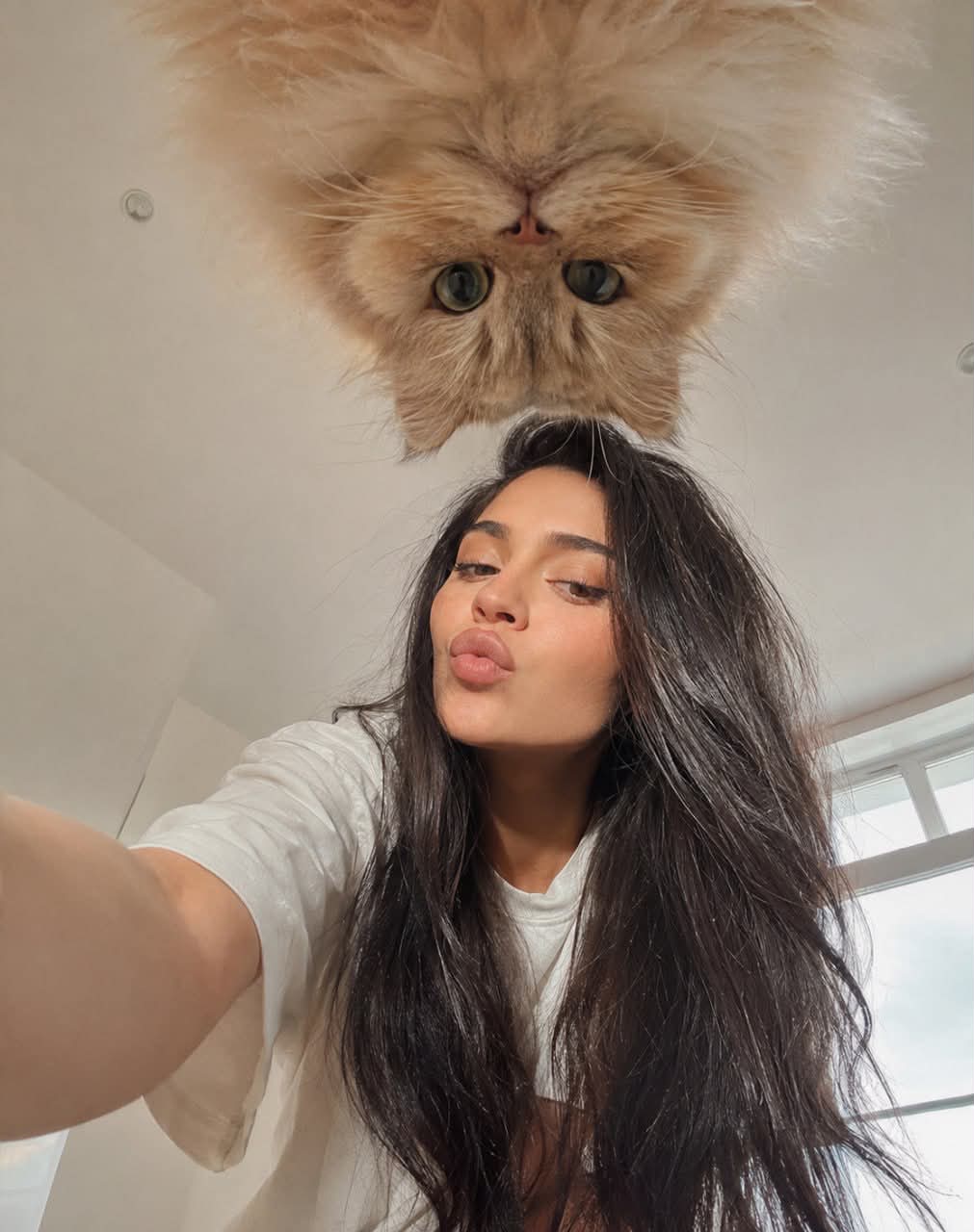 Photorealistic Smartphone Selfie with a Fluffy Cat