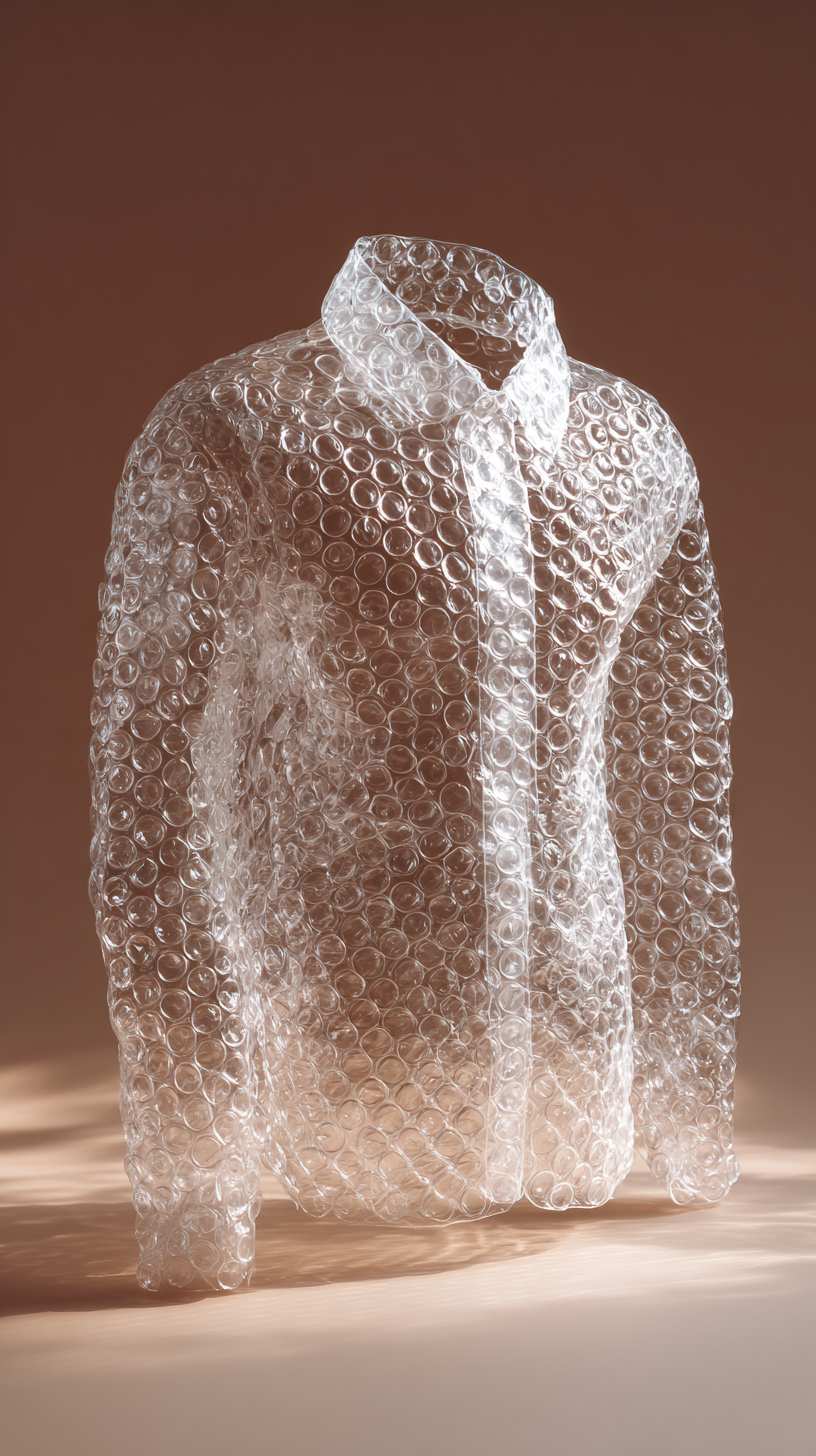 Studio Image of a Transparent Bubble-Wrap Fashion Shirt