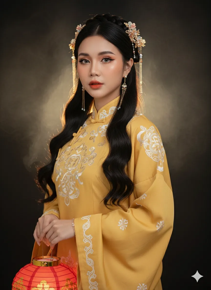 Red Hanfu Studio Portrait with Golden Rim Light output 2