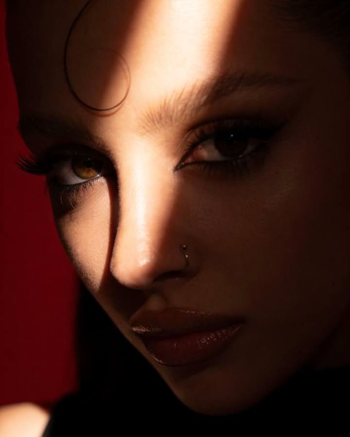 Cinematic Red-Backdrop Fashion Portrait output 4