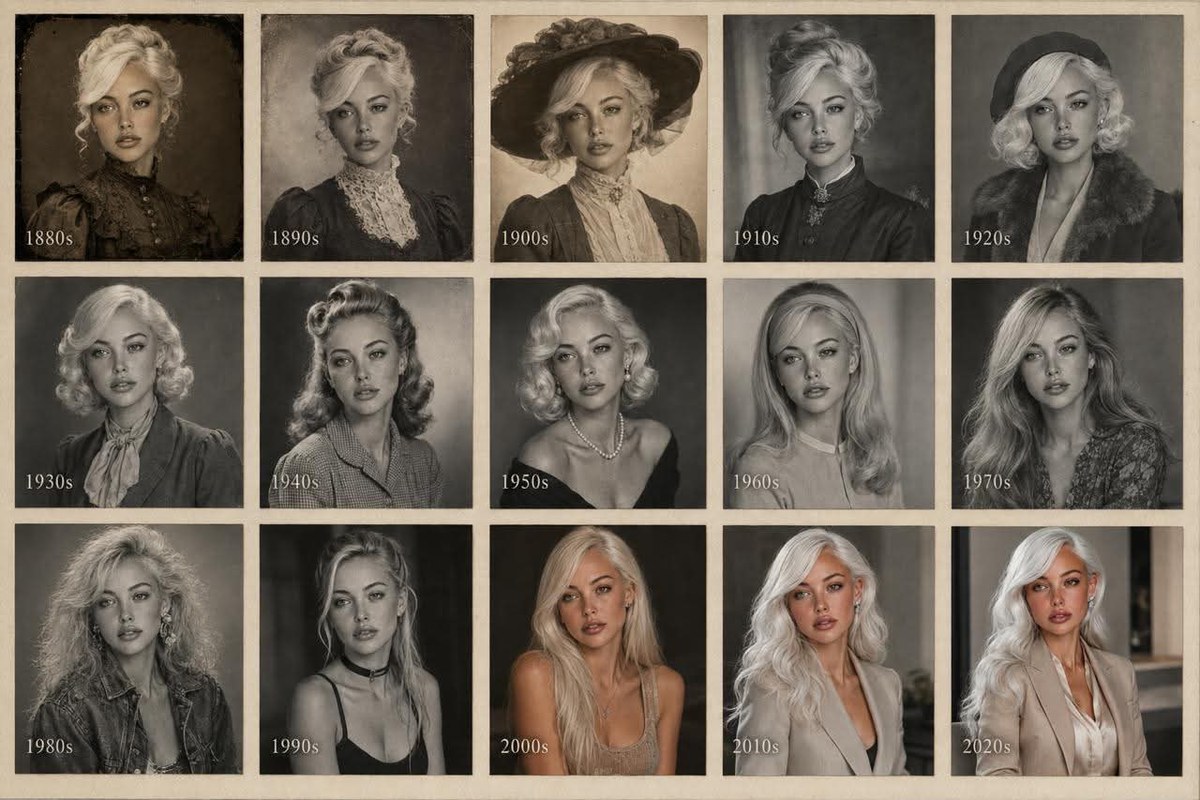 Create a 15-Decade Historical Portrait Collage