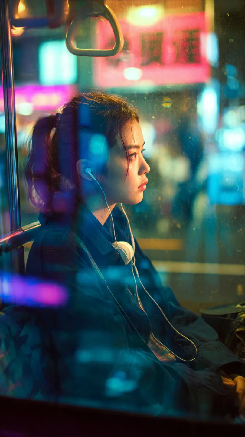 Cinematic Tokyo Night Train Portrait output 3