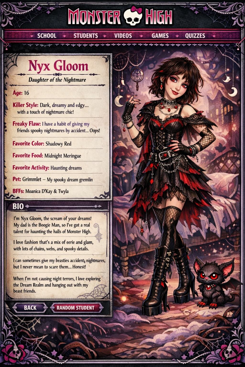 Monster High Character Profile Webpage