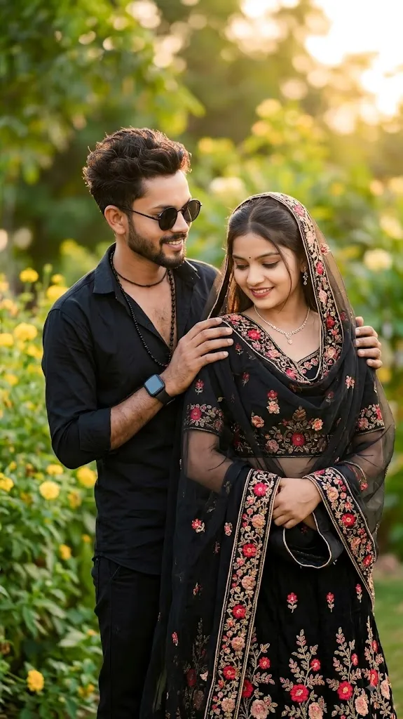 Cinematic Portrait of a Couple in a Garden