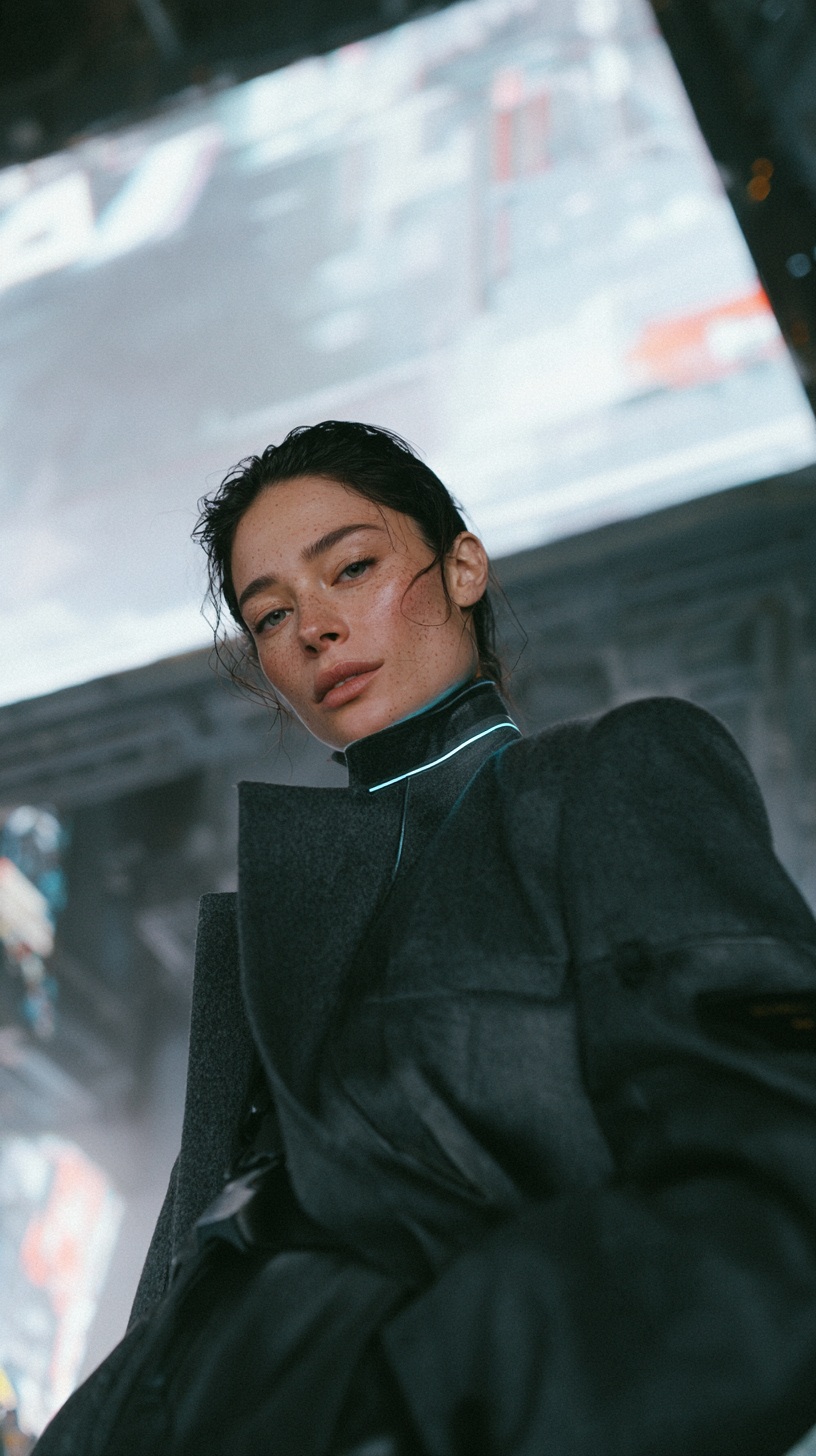 Cyberpunk Fashion Portrait Beneath a Holographic Billboard output 4