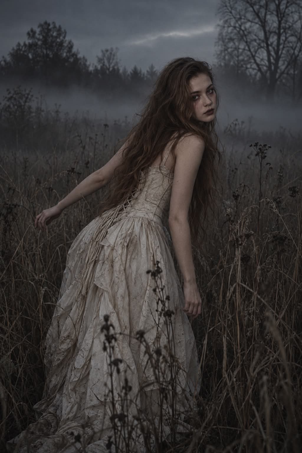 Gothic Woman in a Misty Field output 1