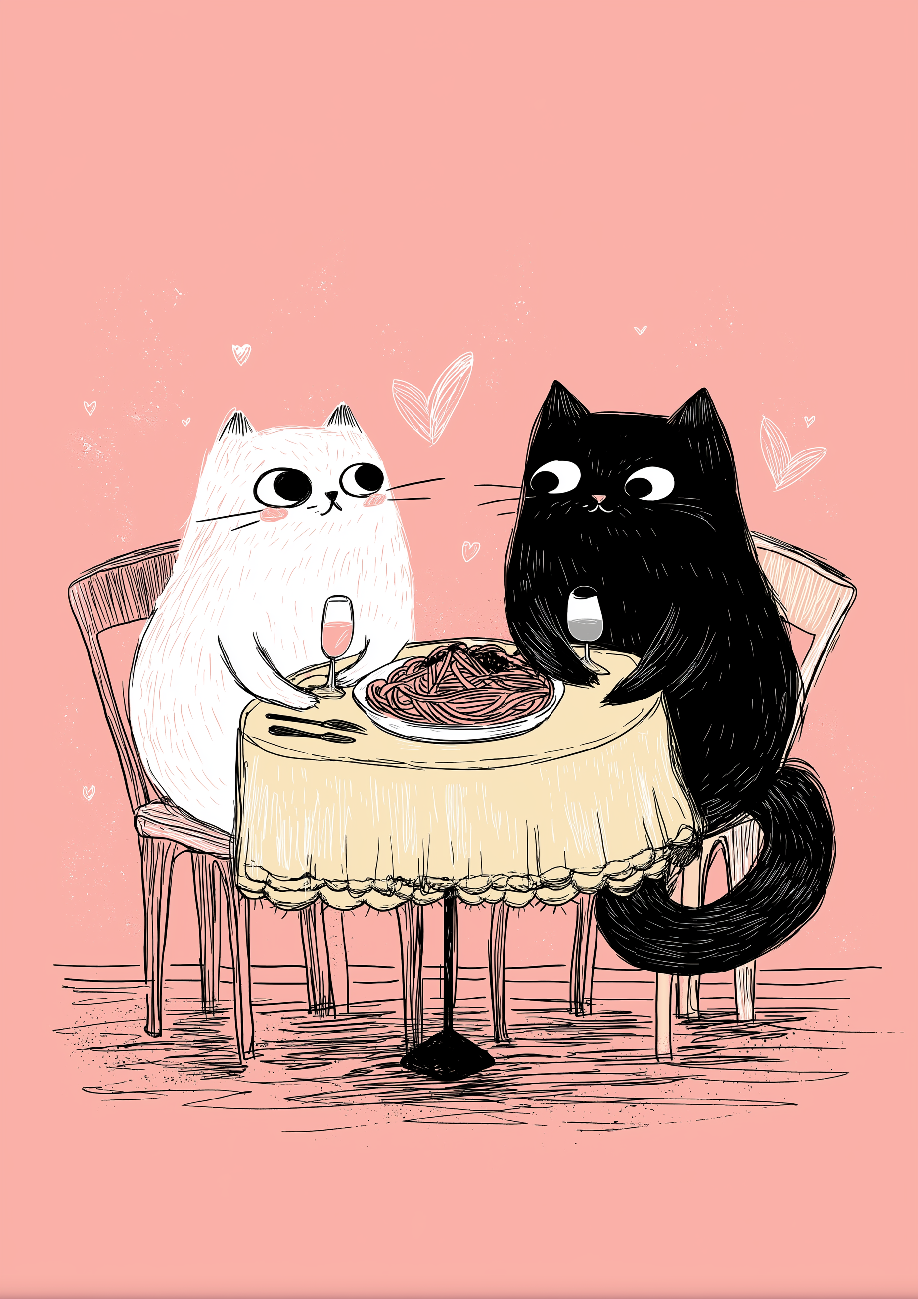 Kawaii Cats Sharing a Romantic Bolognese Dinner output 1