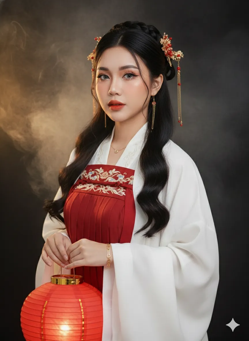 Red Hanfu Studio Portrait with Golden Rim Light output 4