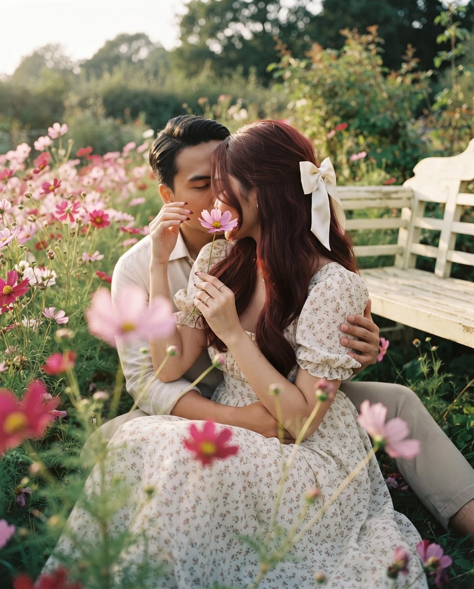 Vintage Romantic Couple in a Cosmos Garden output 7