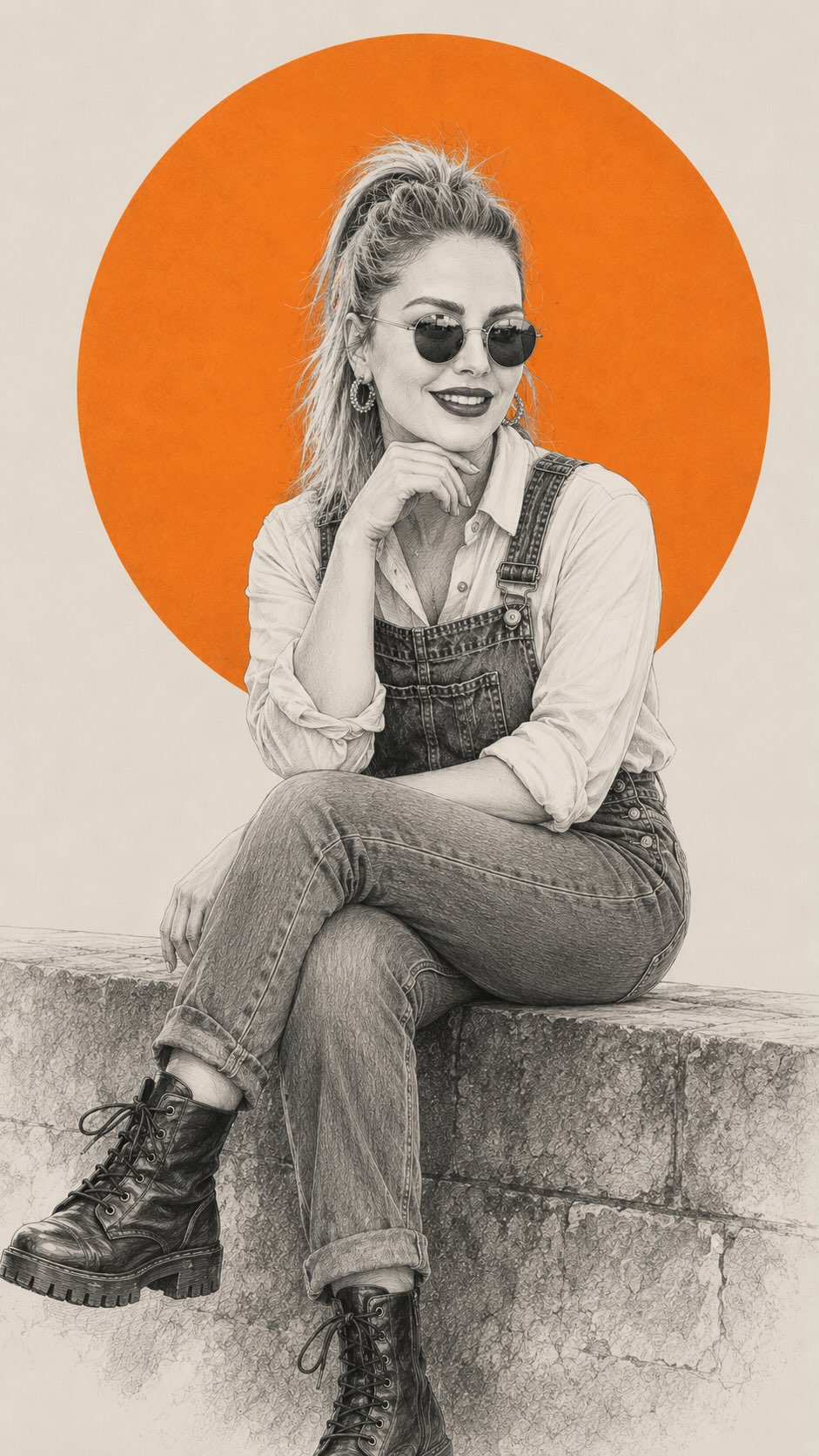 Pencil-Sketch Fashion Illustration with Orange Circle output 1