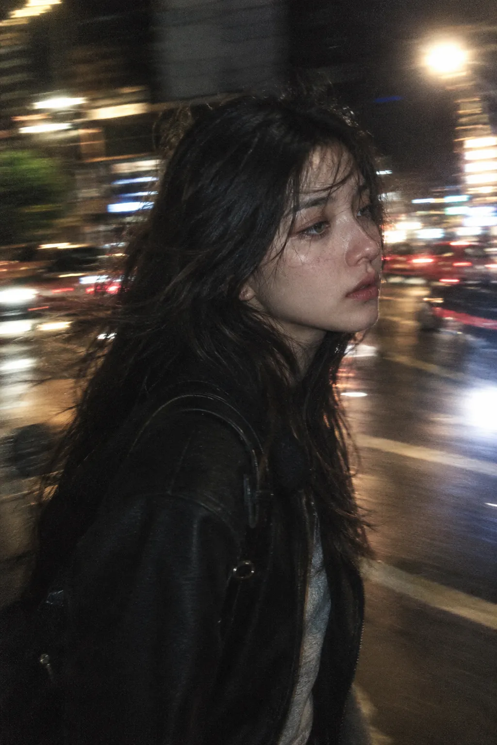 Candid Night Street Portrait with Film Grain output 2