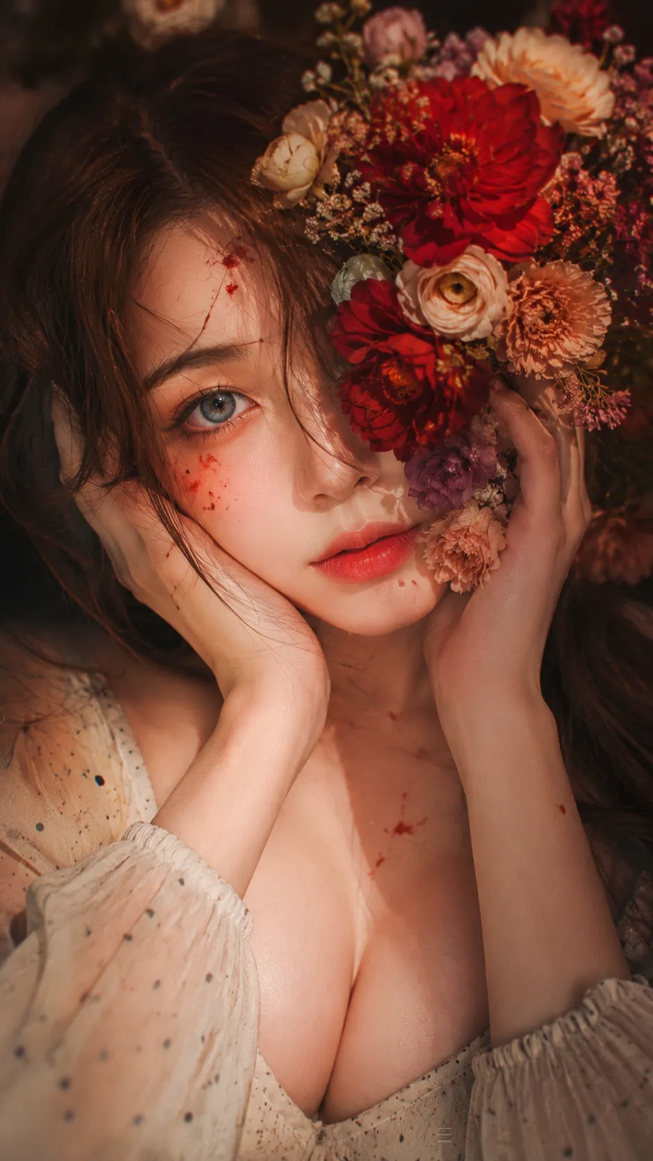 Veil of the Blooming Eclipse — Surreal Floral Editorial Portrait