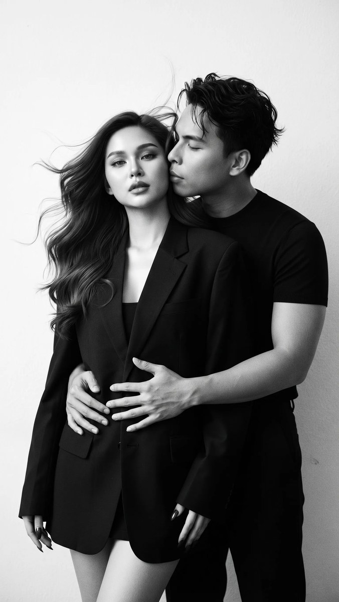 Dark Romantic Black-and-White Couple Editorial Portrait output 1