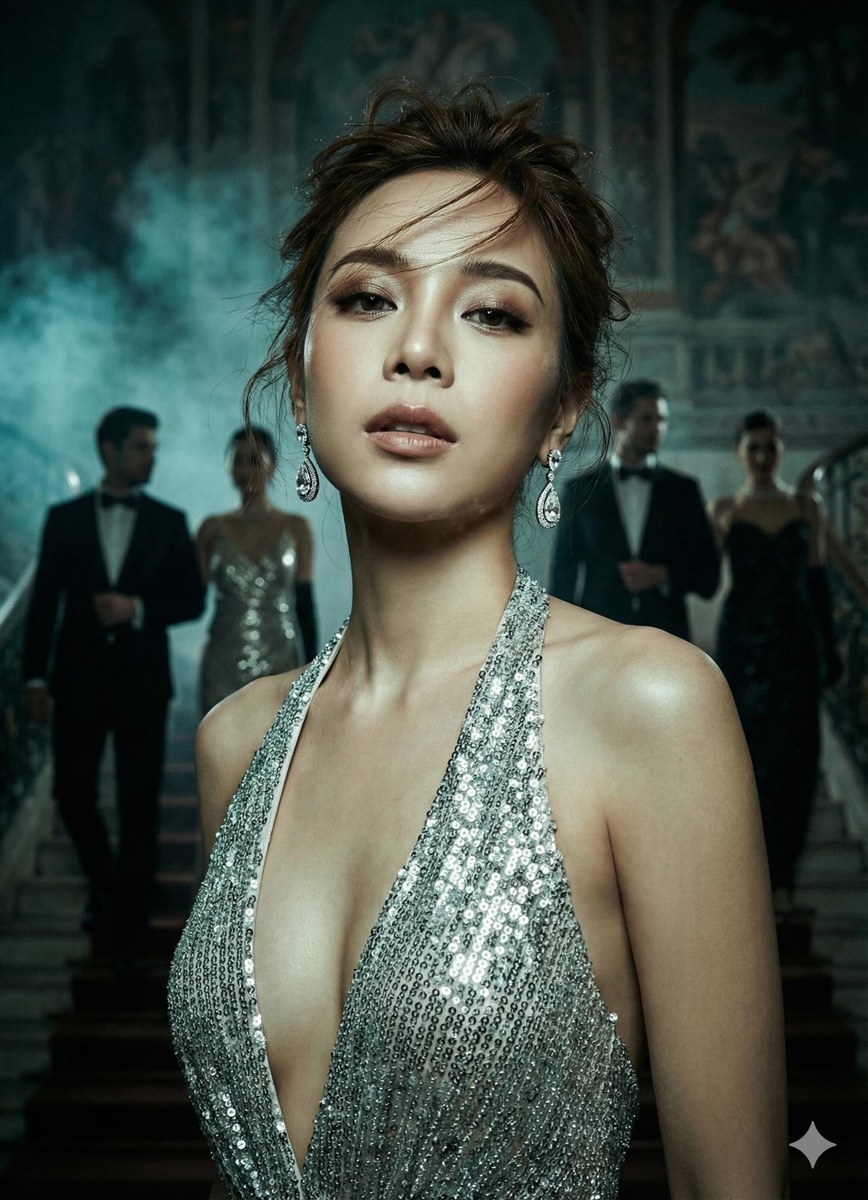 Moody Gala Portrait in a Shimmering Silver Gown output 2