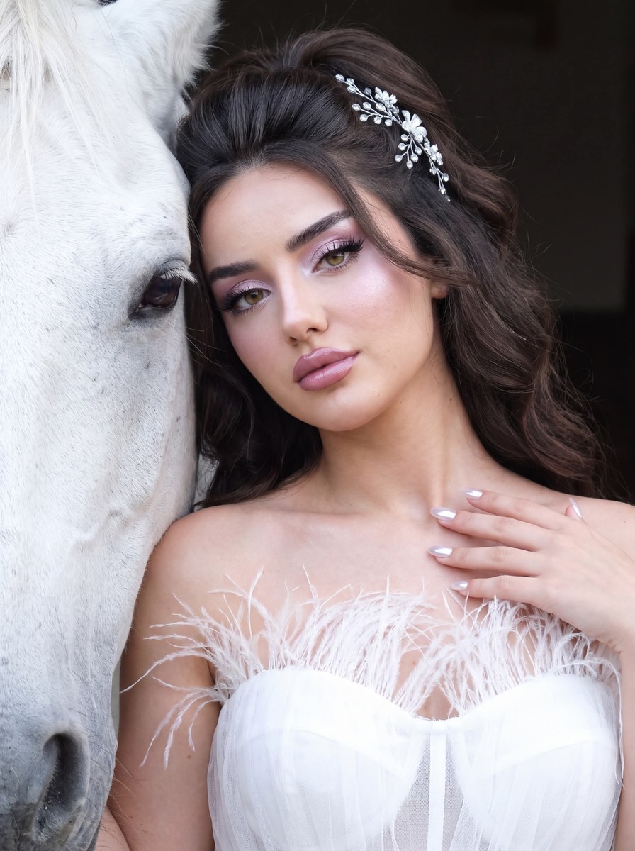 Silver Fairytale Portrait with a White Horse
