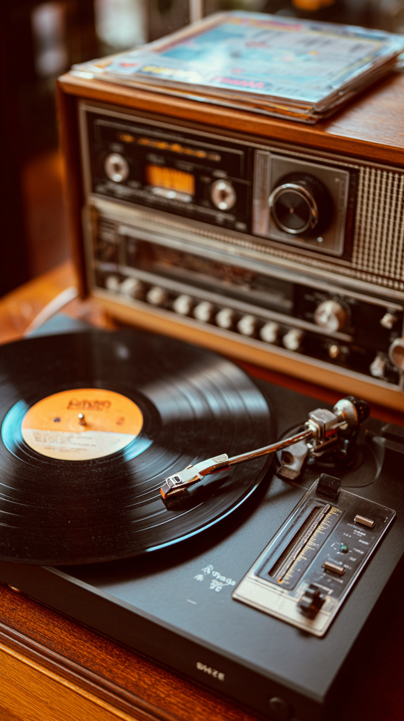Create a Close-Up Photo of a Vintage Audio Setup