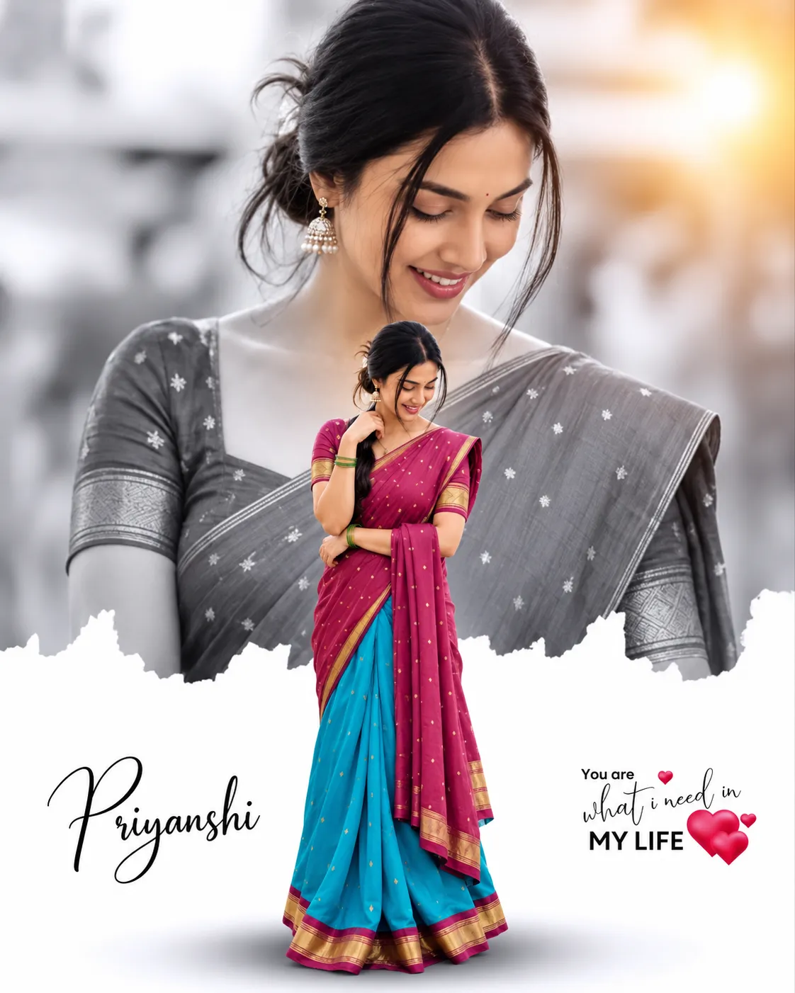 Romantic Double-Portrait Saree Poster