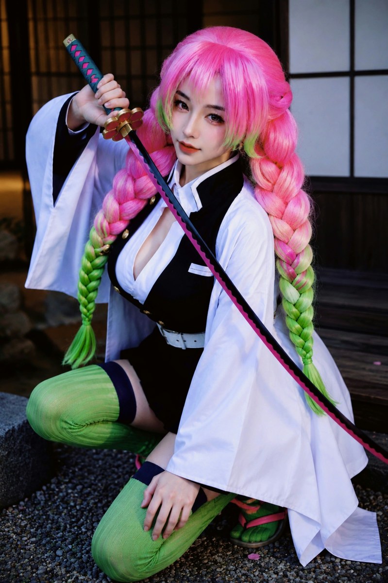 Solitary Bloom Beneath the Blade — Mitsuri Kanroji Cosplay Portrait output 4