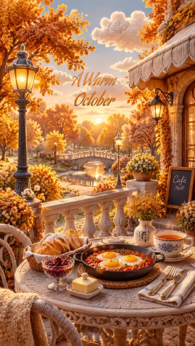 Animated Knitted Autumn Café Scene