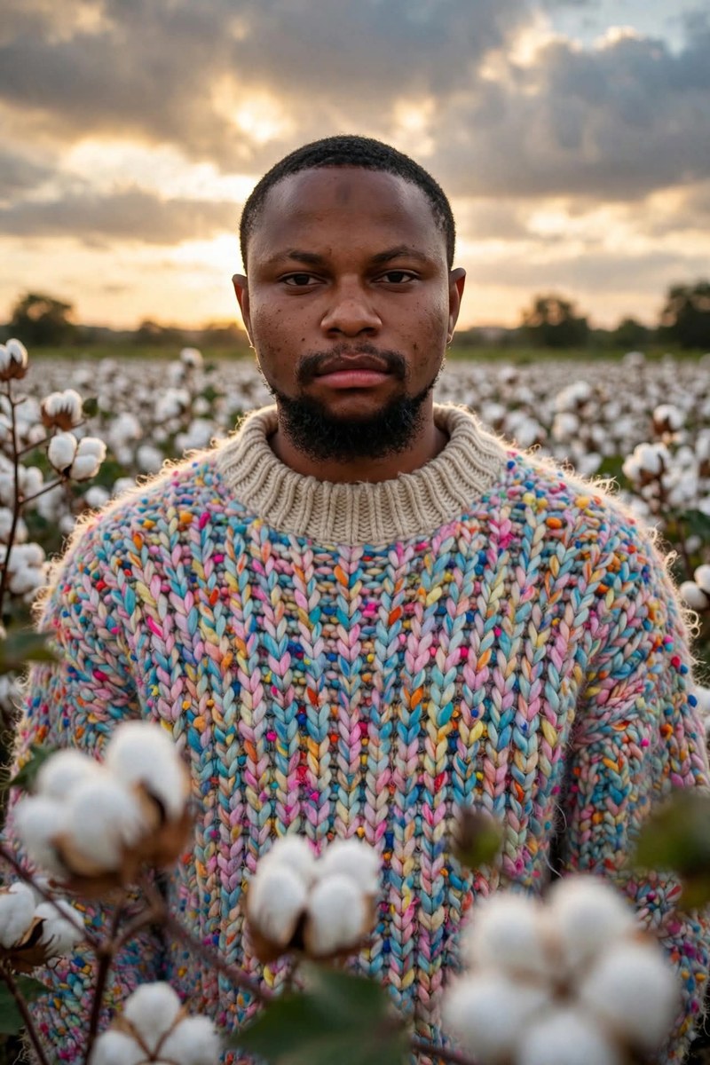 High-Fashion Portrait in a Blooming Cotton Field output 2