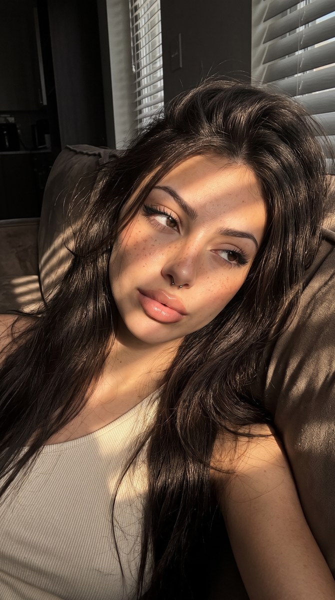 Close-Up Selfie on a Velour Sofa