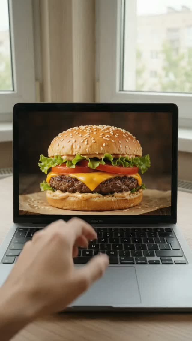 Burger Pulled from a Laptop Screen