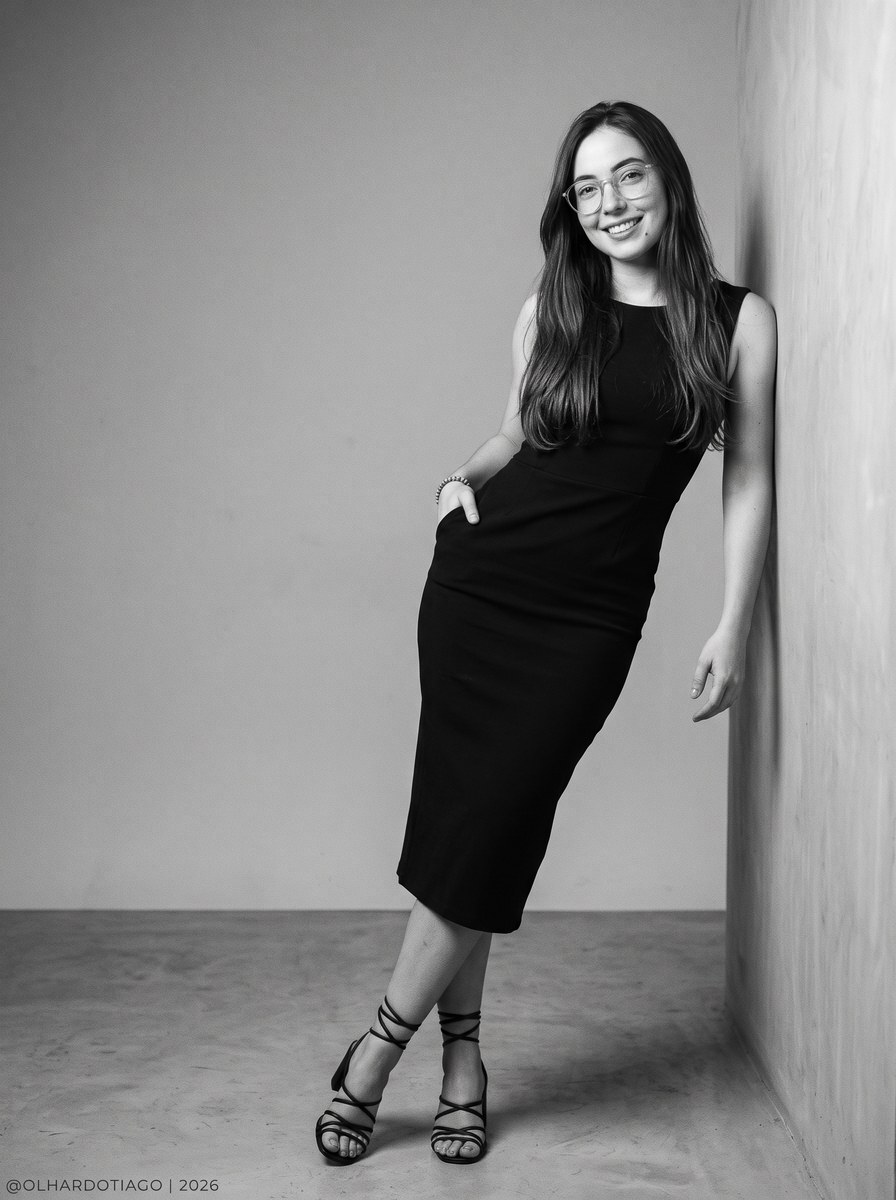 Black-and-White Studio Portrait with Dynamic Pose output 3