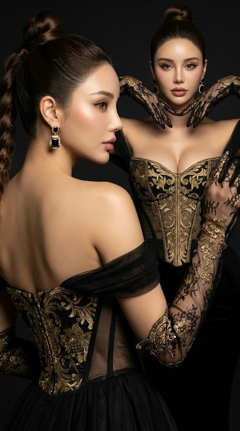 Black-and-Gold Couture Dual-Pose Editorial output 2