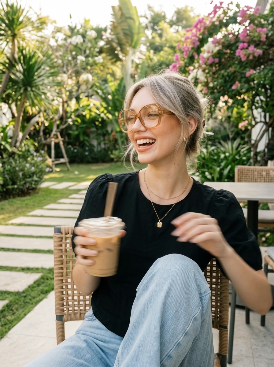 Warm Café Courtyard Fashion Portrait output 6