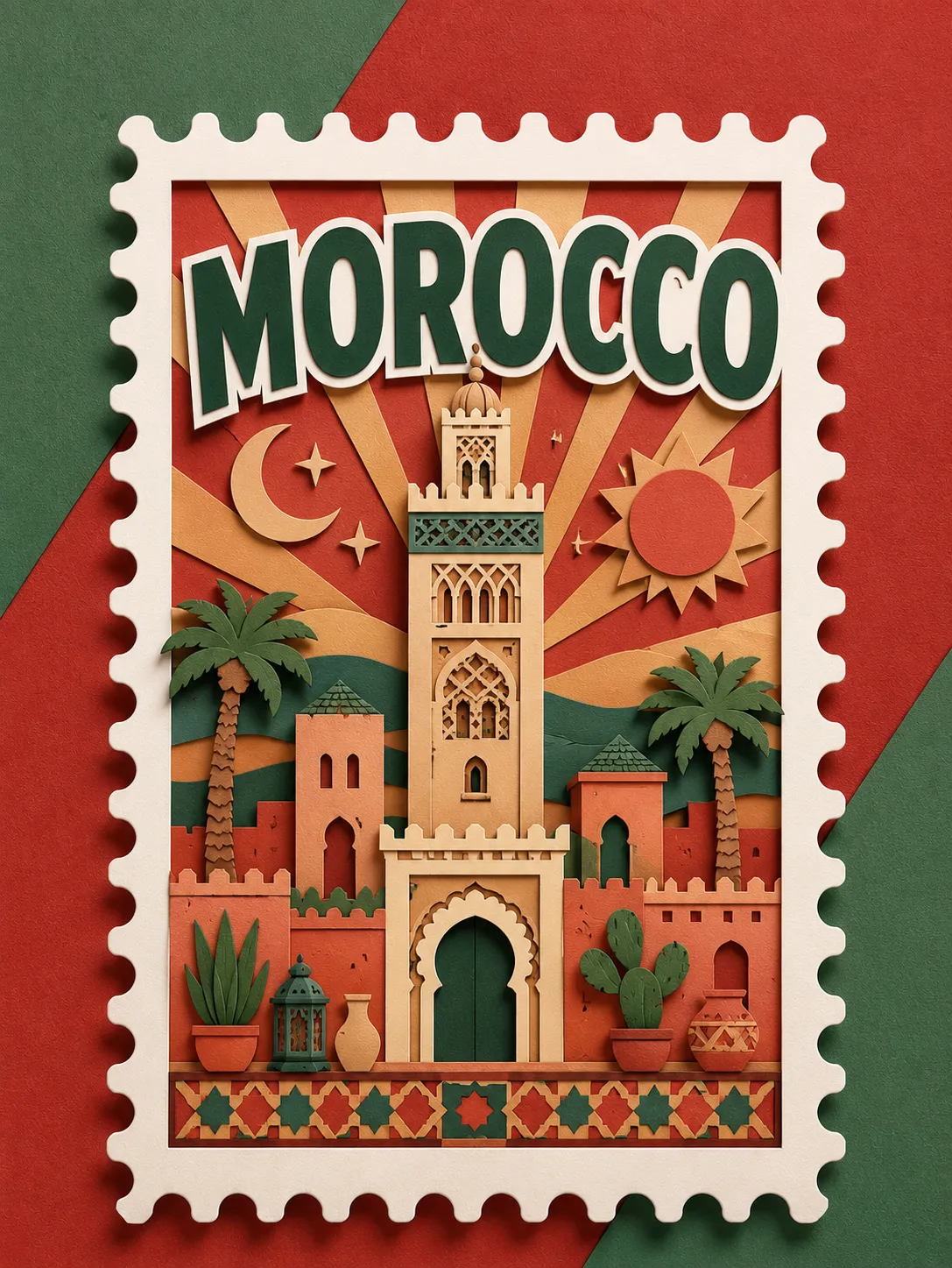Layered Papercraft Postage Stamp Travel Poster output 3