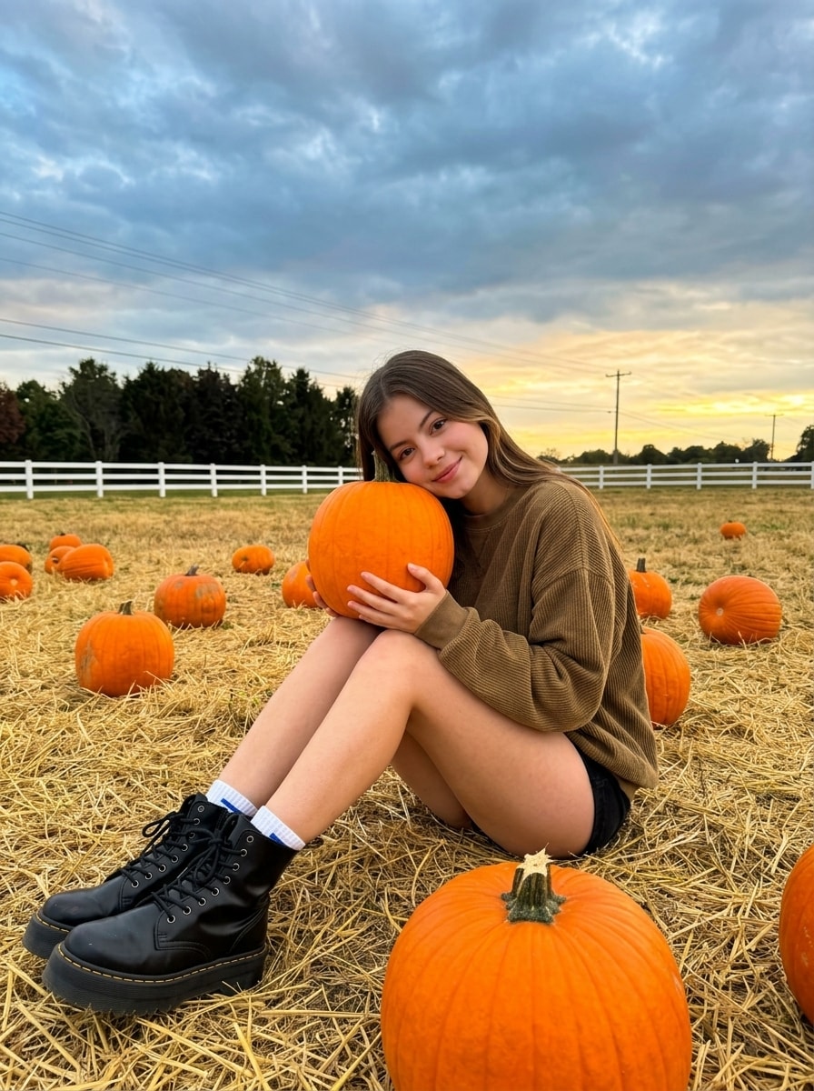 Cozy Autumn Pumpkin Patch Portrait